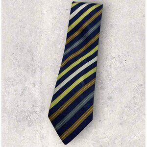 ERMENEGILDO ZEGNA Silk Tie ITALY XL Navy Green Brown Striped W:3.6" EUC